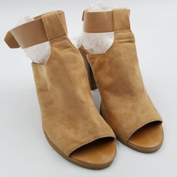 Soda Womens Open Toe Mule Size 7 M Tan Faux Suede 3 1/2" Heel - Picture 1 of 9